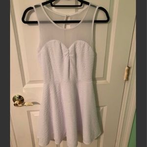 Guess White Strapless Mesh Overlay Dress
